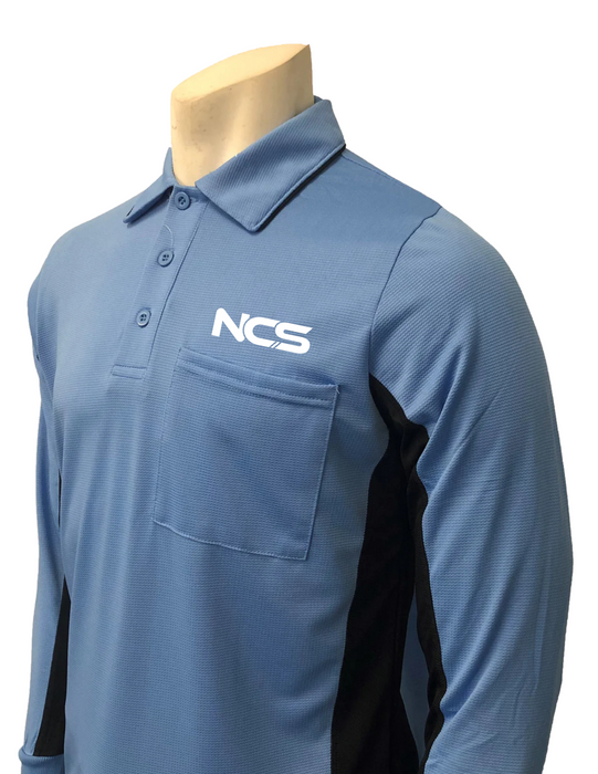 NCS315 - "BODY FLEX" Smitty "Major League" Style Long Sleeve Umpire Shirt - Sky Blue w/ Black With NCS Logo