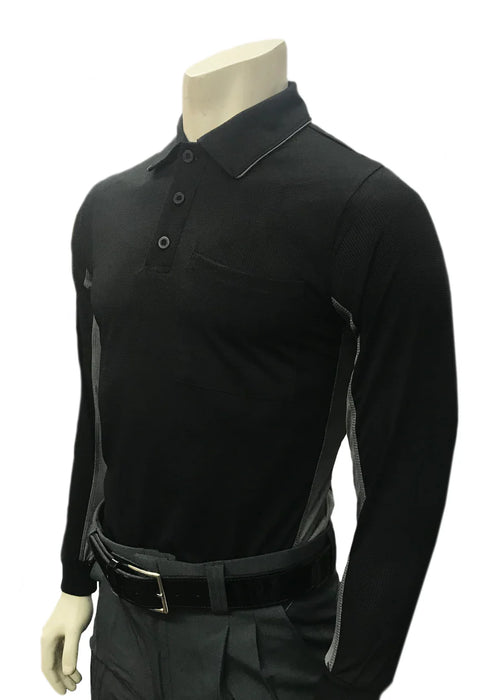 BBS315 - "BODY FLEX" Smitty "Major League" Style Long Sleeve Umpire Shirt - No Logo - Black w/ Charcoal or Sky Blue w/ Black