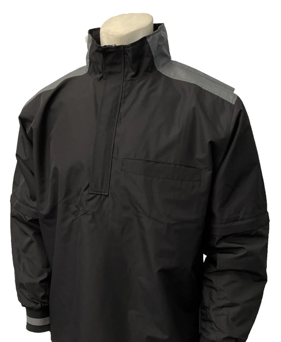 BBS340-Smitty MLB Style Convertible Jacket - Black with Charcoal Grey Collar, Shoulder and Back Accent / Option With Embroidered Logo