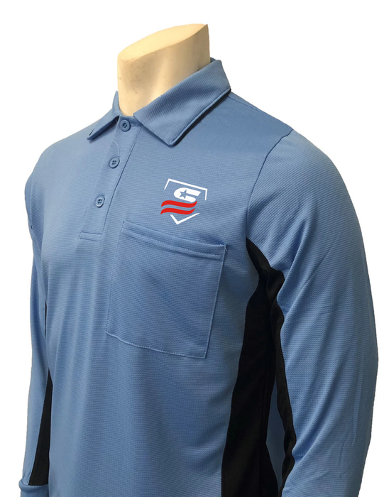 USSSA315 -  Smitty MLB Replica Pro Flex Long Sleeve Umpire Shirts - Sky Blue with USSSA Logo