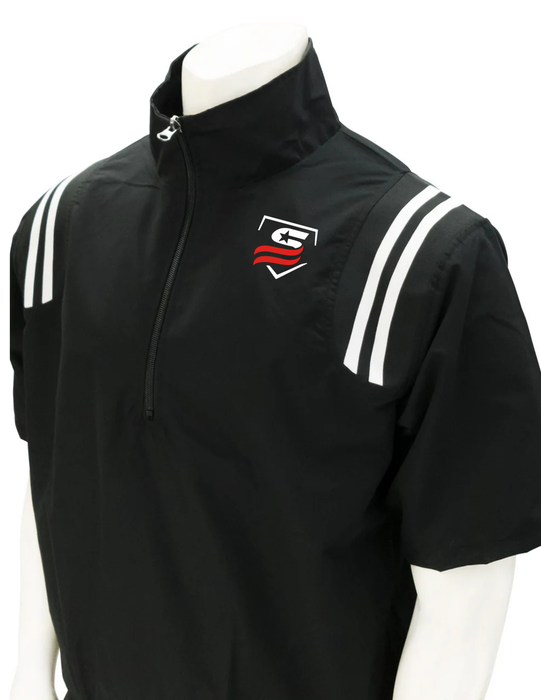 USSSA324-Smitty 1/2 Sleeve Pullover Jacket w/ Half Zipper / Black White Option With USSSA Logo